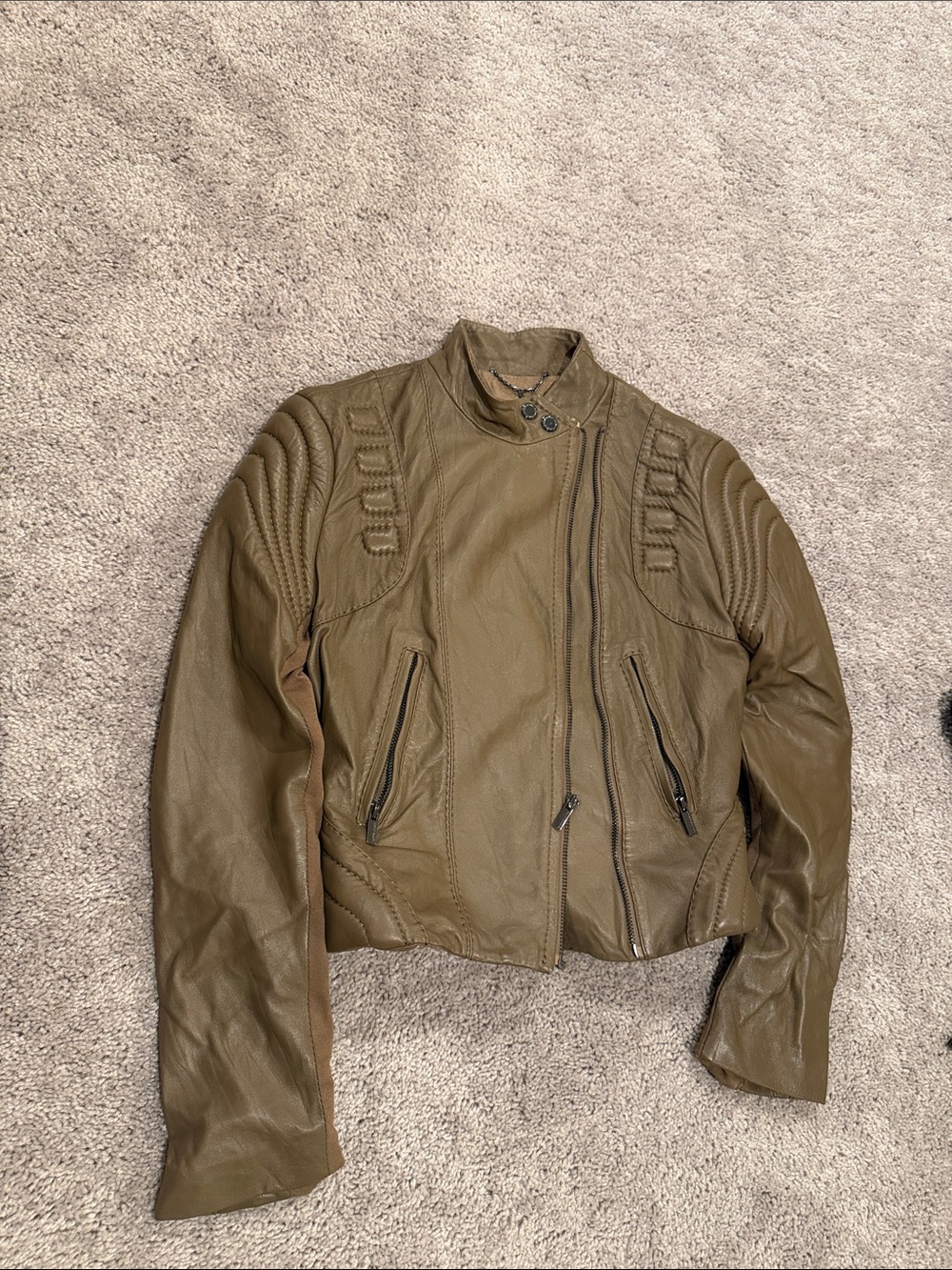 Bcbg Olive Green Leather Moto Jacket